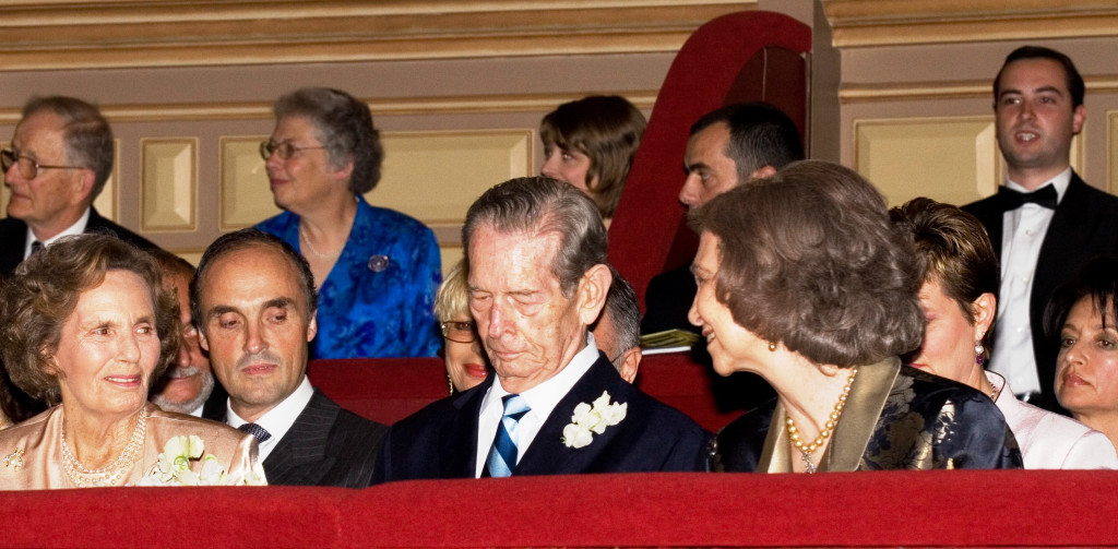 Nunta de Diamant, Ateneul Roman. In prim-plan, de la stanga la dreapta, Regina Ana si Regele Mihai, Regina Sofia a Spaniei. In randul doi, Principele Lorenz al Belgiei. 10 iunie 2008.